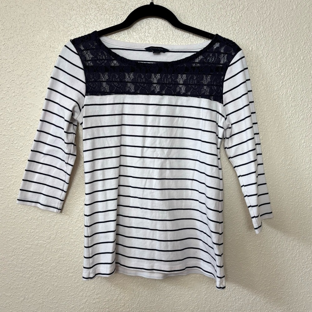 Tommy Hilfiger Navy & White Stripe Knit Top with Navy Lace Bib Medium